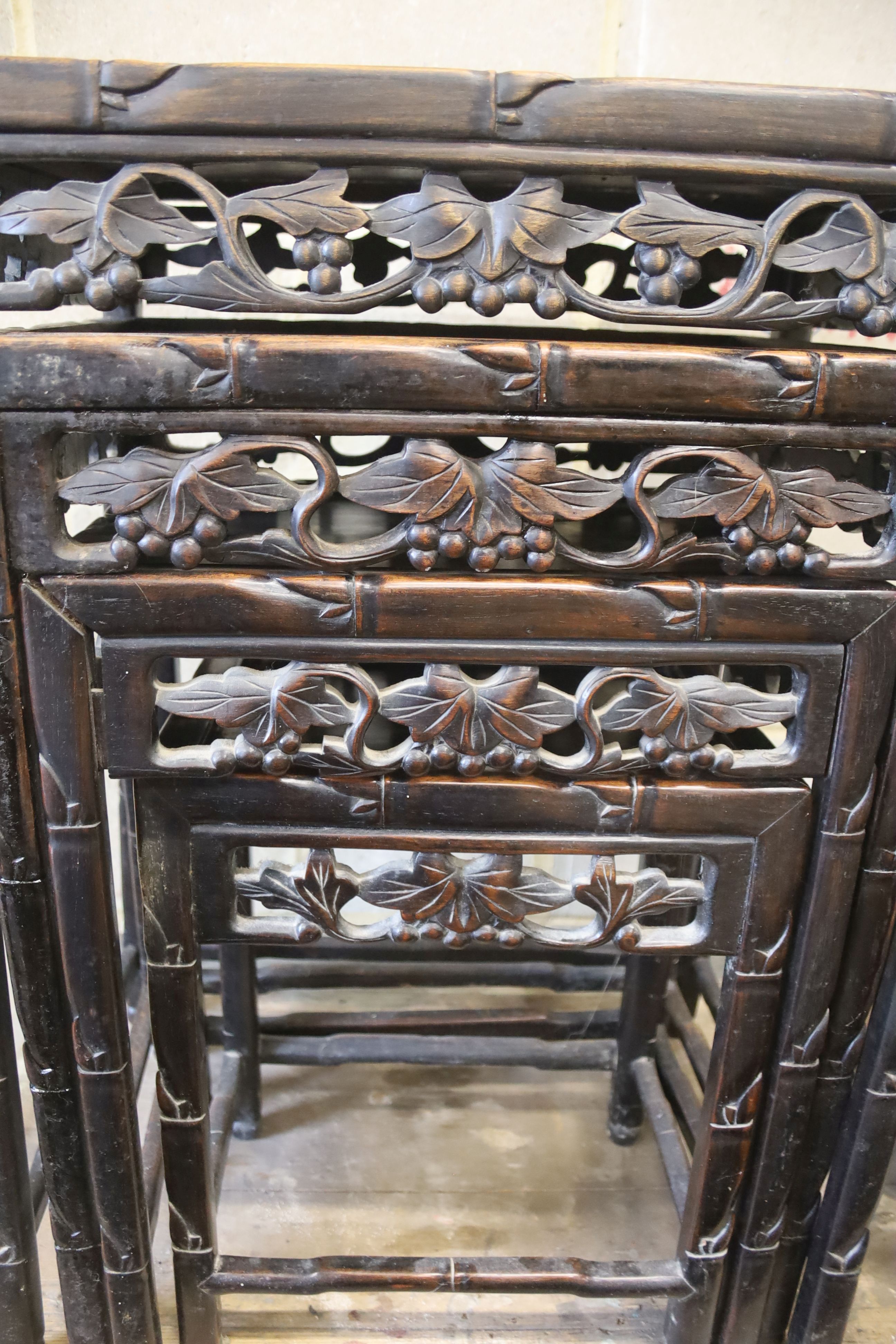 A quartetto of rectangular Chinese hardwood tea tables, width 50cm, depth 36cm, height 70cm